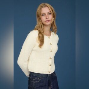 Gold Knot Button Down Fuzzy Knit Cardigan